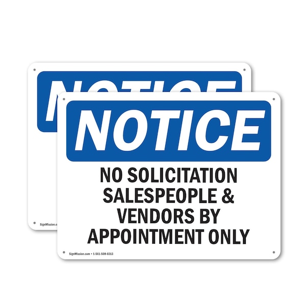 Signmission No Solicitation Salespeople And Vendors By OSHA Notice Sign, Plastic, 10in W x 7in L, 2PK OS-2PACK-NS-P-710-L-14820 - main